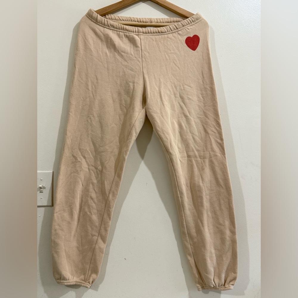 WITH LOVE FROM Women's Cream Jogger Pants with Red Heart Accent - Picture 3 of 5